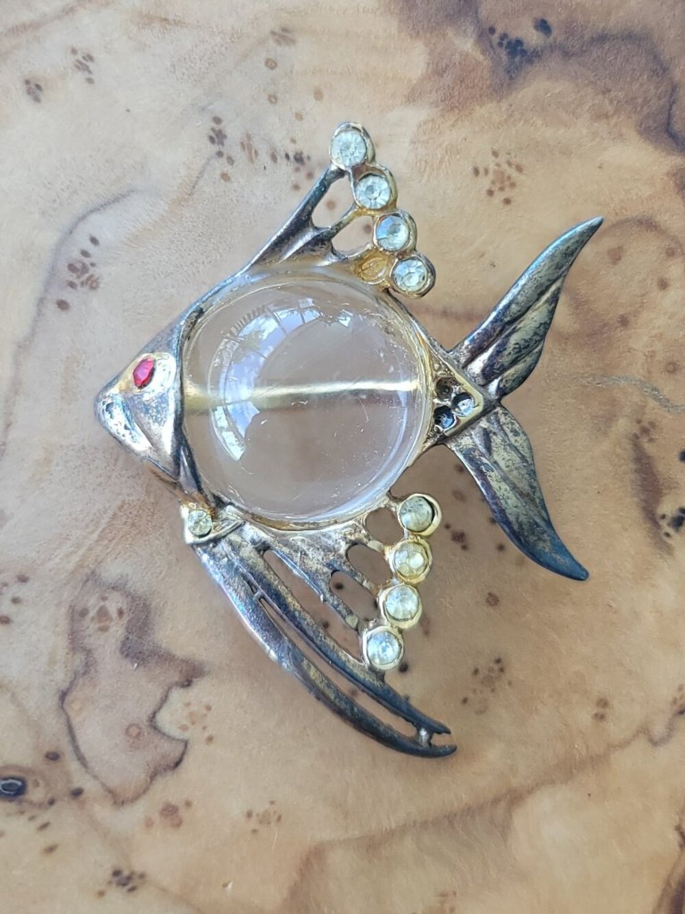 Retro Sterling, Jelly Belly & Rhinestone Fish Brooch